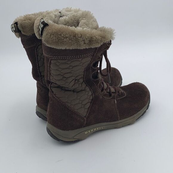Merrell Women's Dark Brown quilted Winter Boots faux fur trim size 7.5 - Picture 5 of 12